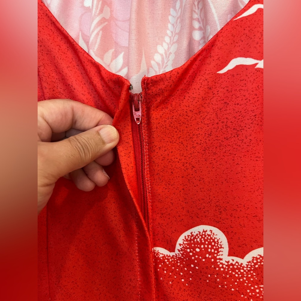 Vntg 70's Ja-Na of Hawaii Red and white floral maxi dress Retro Tropical sz 12 - Picture 9 of 12
